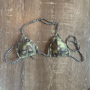 Camo + Black & White Stripe Bikini Top- Reversible